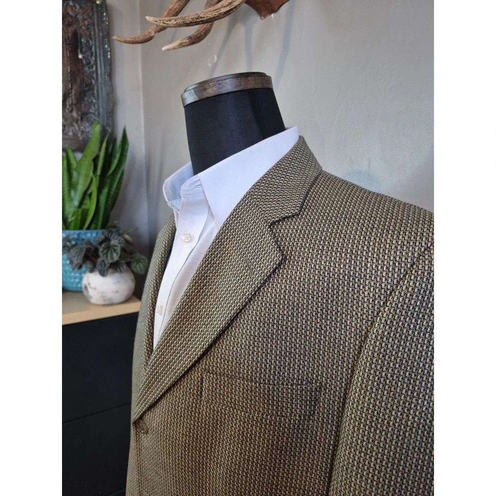 Jack Victor Mens Silk Wool Sport Coat 43R Olive Green Geometric 3 Button Canada